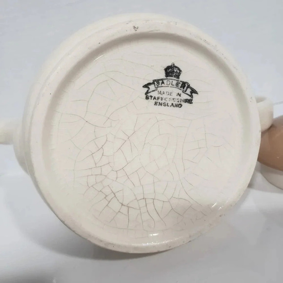 VTG Sadler 1970s Teapot Off  White/Brown/Yellow/Rust Color With Gyometric Design - Picture 7 of 9